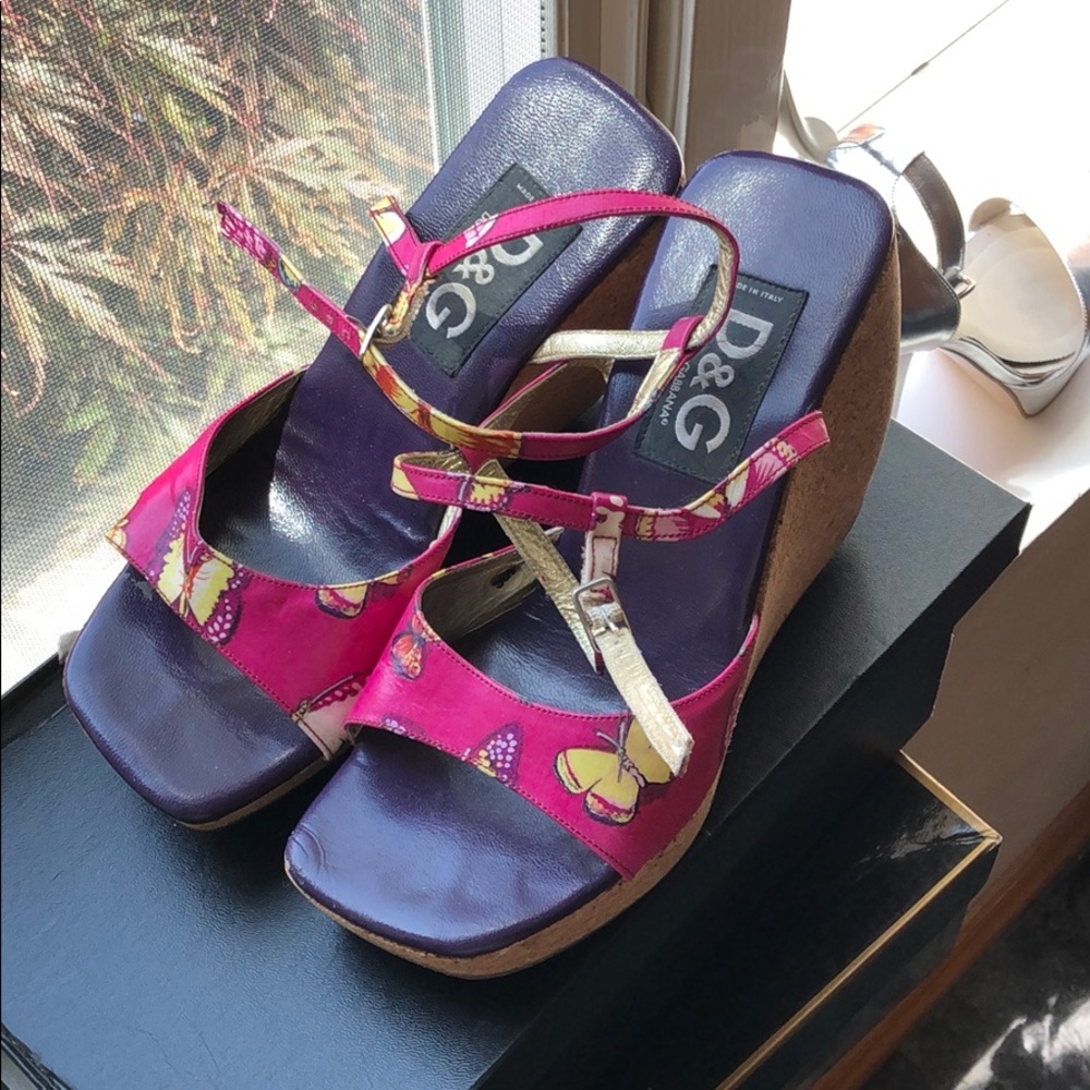 Vintage Dolce & Gabanna Platform wedges with butterfly print